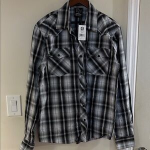 South Pole Black and Gray Plaid Shirt NWT